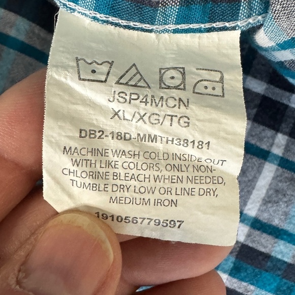 Wrangler Men's Teal Blue Plaid Short Sleeve Western Cowboy Button Up Shirt XL - Picture 7 of 12